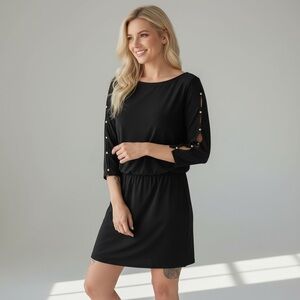WHITE HOUSE BLACK MARKET | Quarter Sleeve Black Mini Dress